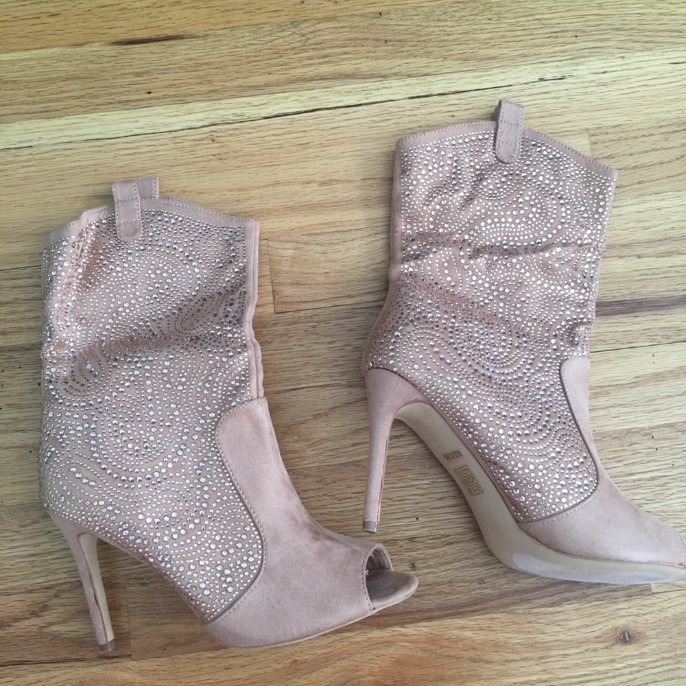Rose Gold Suede Heel Boots